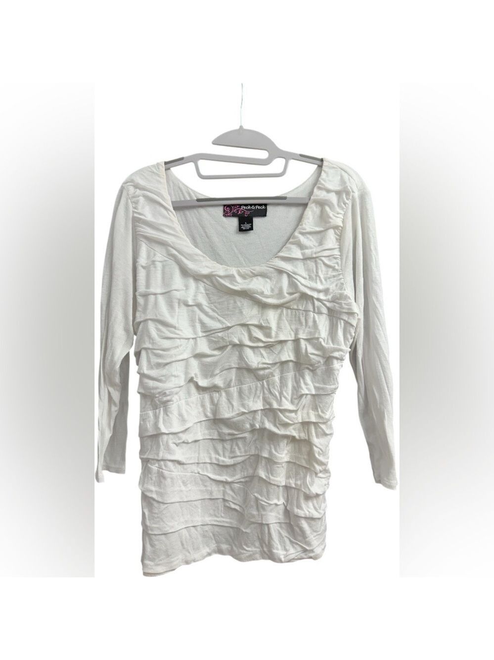 Peck & Peck Off White Ruched 3/4 Sleeve Top - Picture 2 of 4